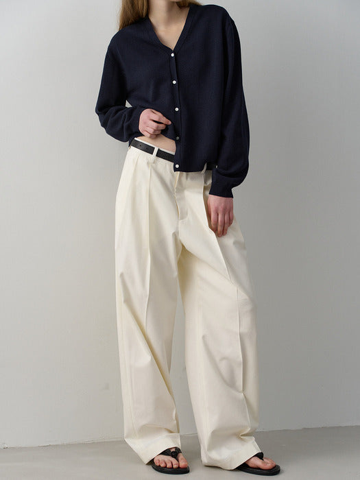 Facade Pattern Cotton Two-Tuck Wide Pants off white