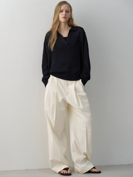 Facade Pattern Cotton Two-Tuck Wide Pants off white