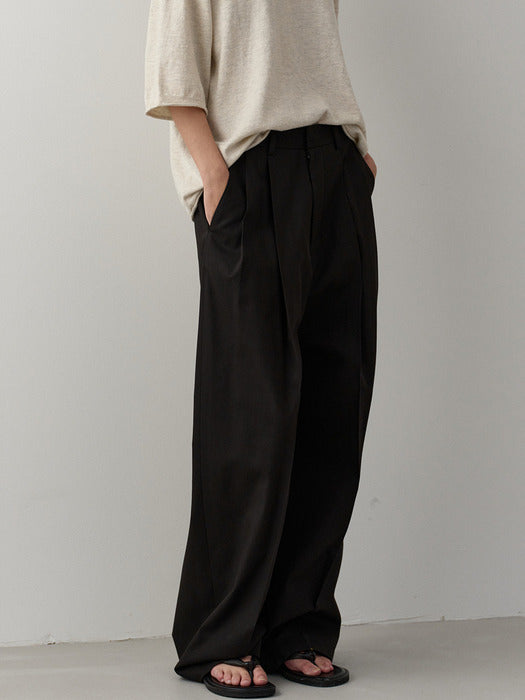 Facade Pattern Cotton Two-Tuck Wide Pants black