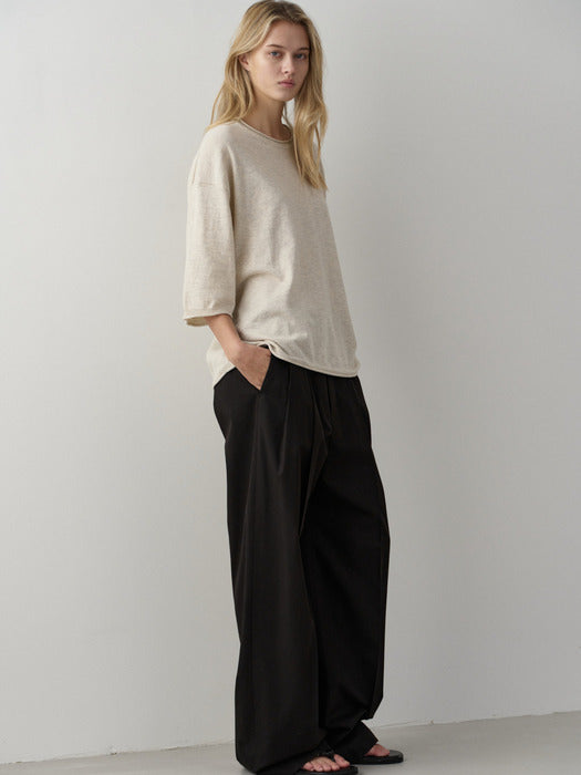 Facade Pattern Cotton Two-Tuck Wide Pants black