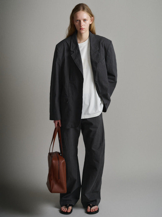Facade Pattern Vintage Cotton Barrel Pants charcoal