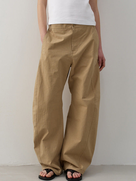 Facade Pattern Vintage Cotton Barrel Pants almond beige