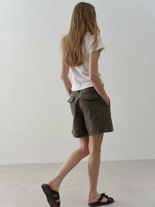 Facade Pattern Stripe Utility Shorts khaki