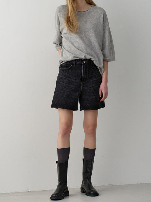 Facade Pattern Classic Denim Shorts vintage black