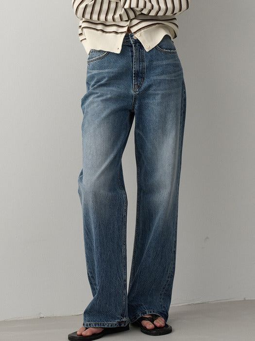 Facade Pattern High-waisted Straight Denim washed indigo