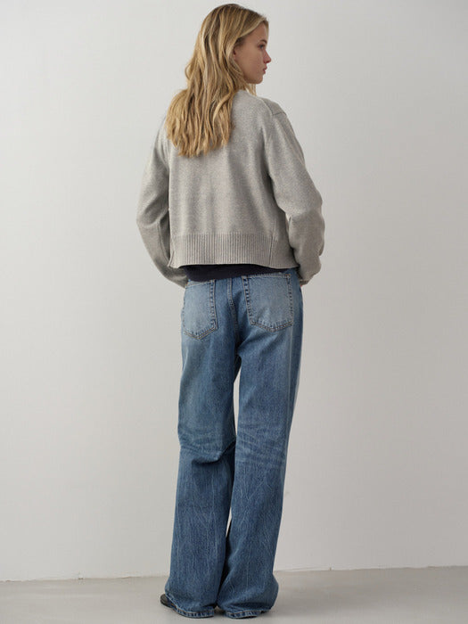 Facade Pattern High-waisted Straight Denim washed indigo