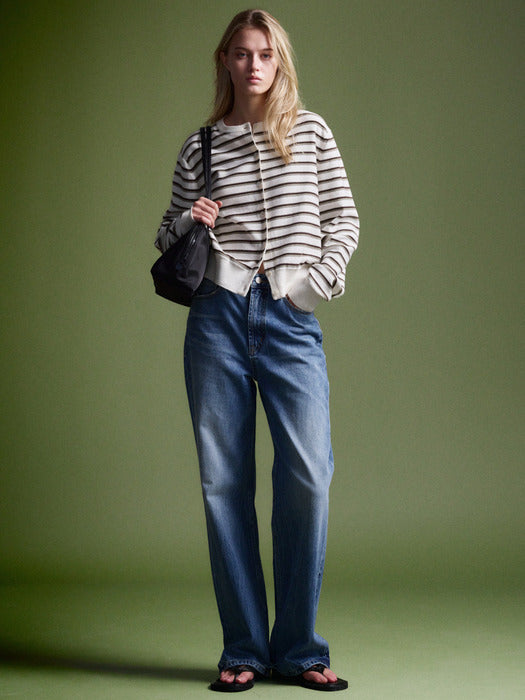 Facade Pattern High-waisted Straight Denim washed indigo