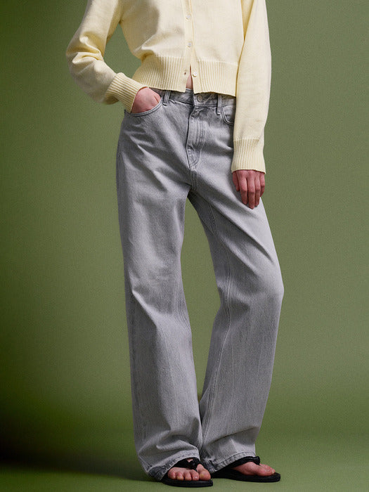 Facade Pattern High-waisted Straight Denim light grey