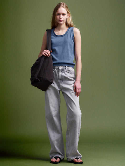 Facade Pattern High-waisted Straight Denim light grey