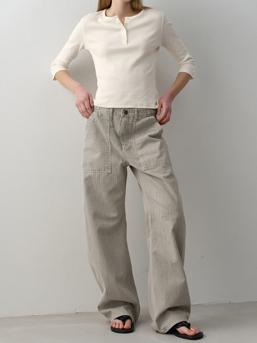 Facade Pattern Denim Round Work Pants sand grey