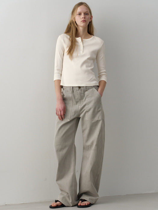 Facade Pattern Denim Round Work Pants sand grey