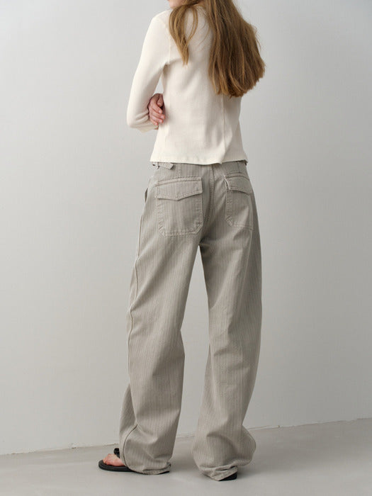 Facade Pattern Denim Round Work Pants sand grey