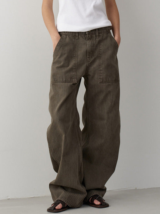 Facade Pattern Denim Round Work Pants khaki