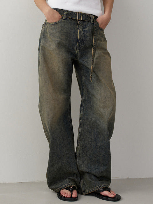 Facade Pattern Belted Round Denim vintage sand