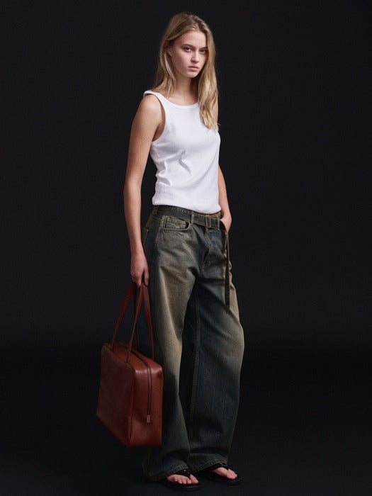 Facade Pattern Belted Round Denim vintage sand