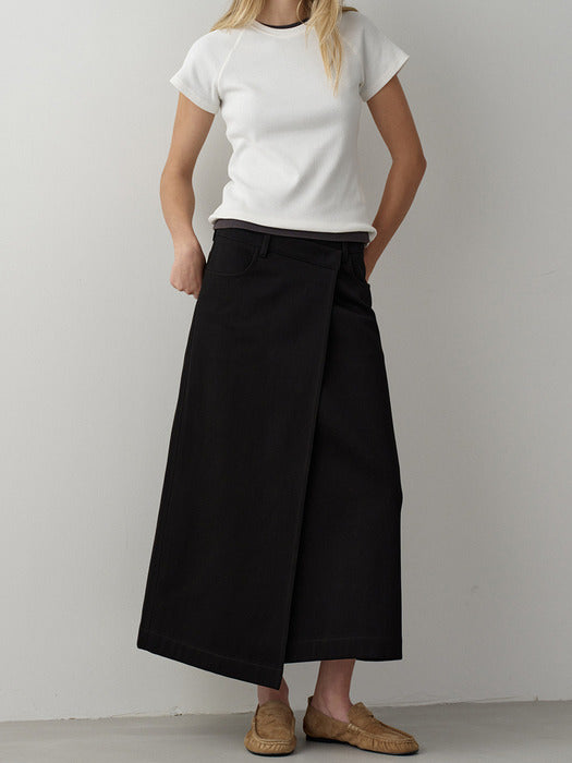 Facade Pattern Cotton Wrap Skirt black