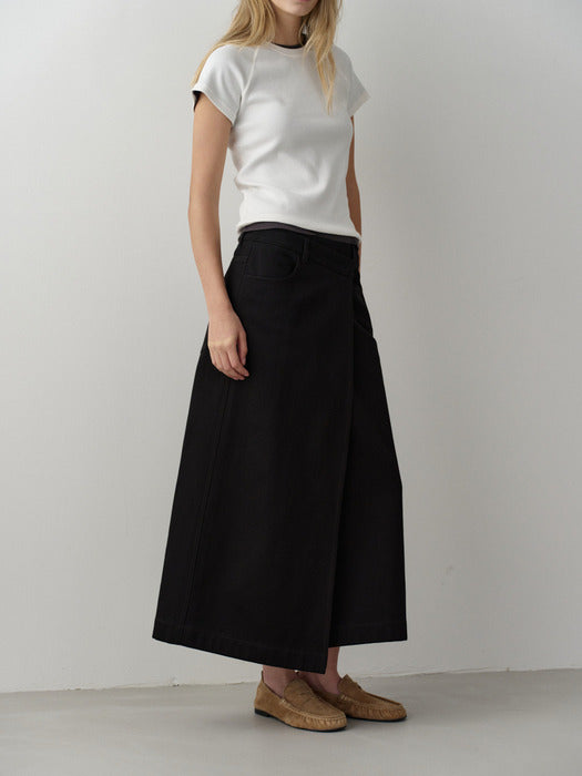 Facade Pattern Cotton Wrap Skirt black