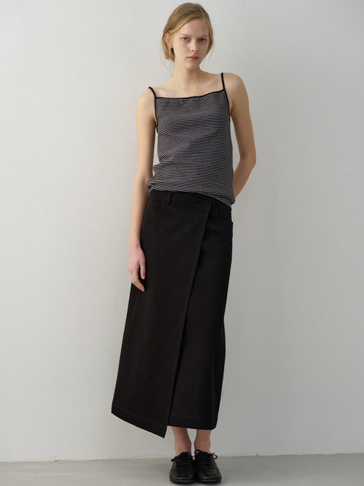 Facade Pattern Cotton Wrap Skirt black