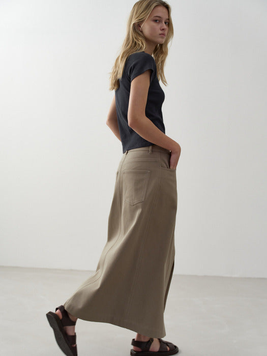 Facade Pattern Cotton Wrap Skirt olive beige
