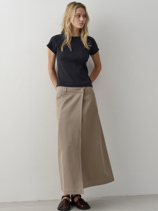 Facade Pattern Cotton Wrap Skirt olive beige