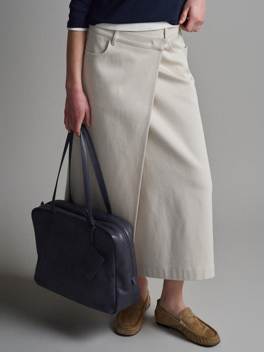 Facade Pattern Cotton Wrap Skirt cream