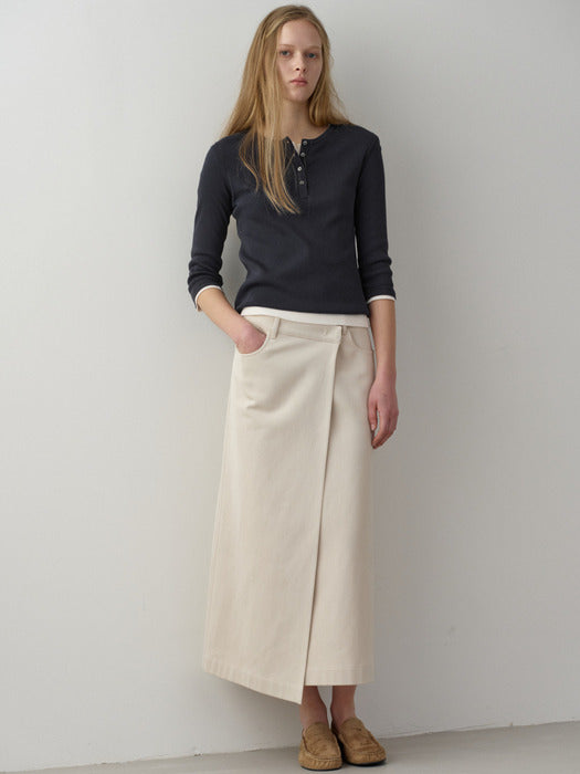 Facade Pattern Cotton Wrap Skirt cream