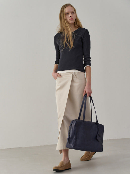 Facade Pattern Cotton Wrap Skirt cream