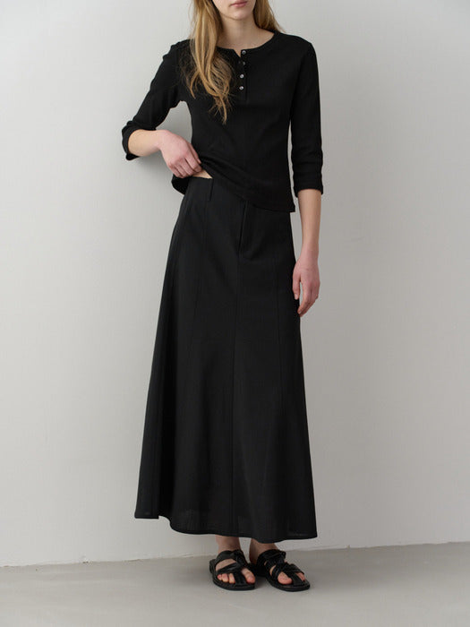 Facade Pattern Summer Wool Maxi Flare Skirt black