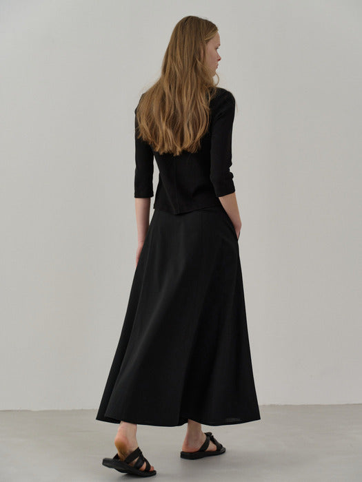 Facade Pattern Summer Wool Maxi Flare Skirt black