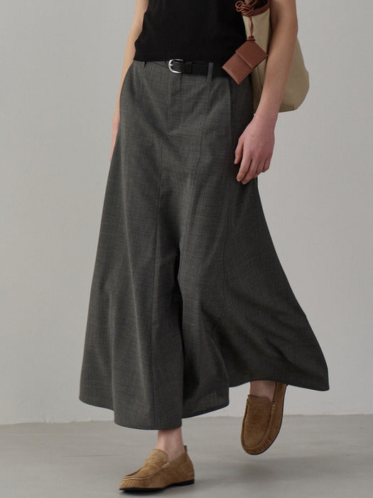 [facade pattern] Summer Wool Maxi Flare Skirt_charcoal