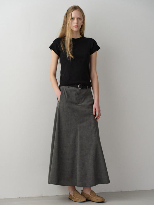 [facade pattern] Summer Wool Maxi Flare Skirt_charcoal