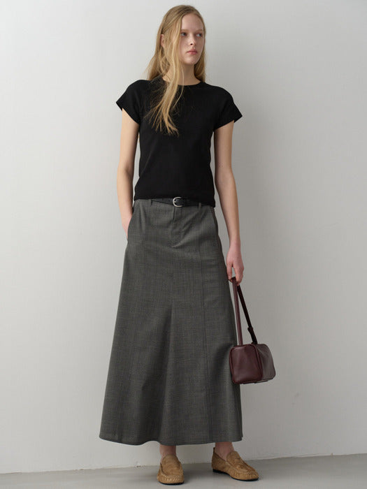 Facade Pattern Summer Wool Maxi Flare Skirt charcoal
