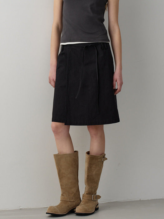 [facade pattern] 빈티지 벨티드 미니 Skirt_black