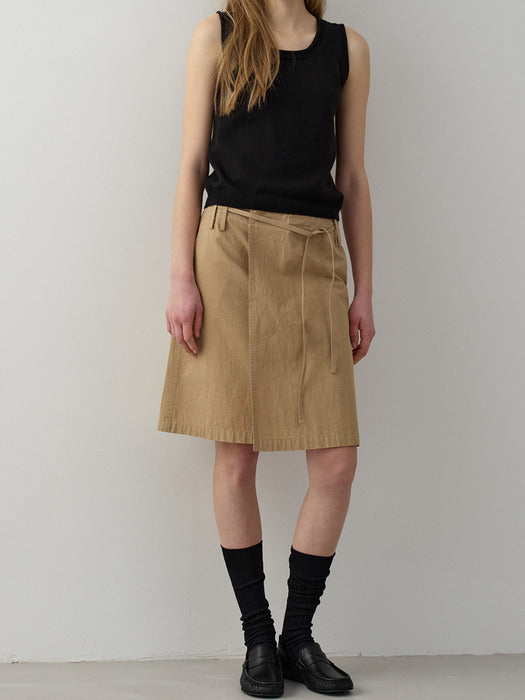 Facade Pattern Vintage Belted Mini Skirt almond beige