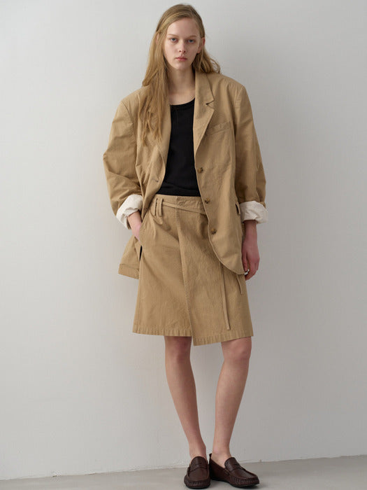Facade Pattern Vintage Belted Mini Skirt almond beige