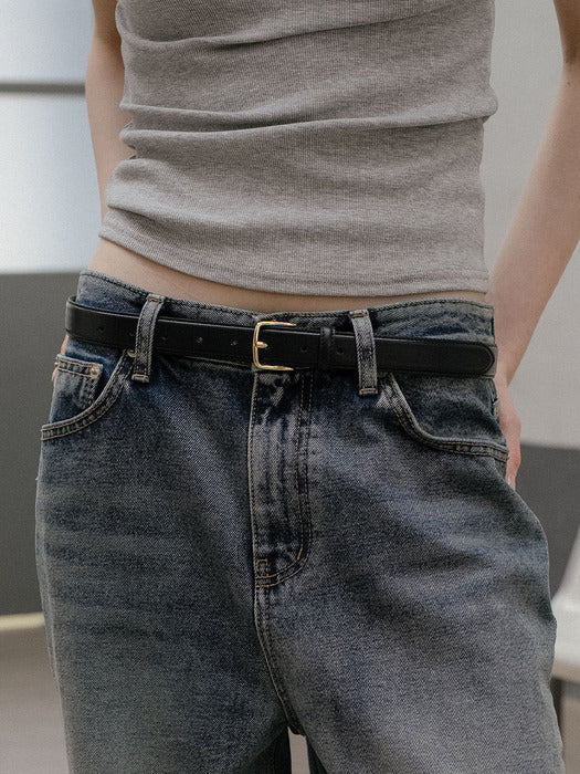 Tillidie Minimal square buckle belt Gold&Black