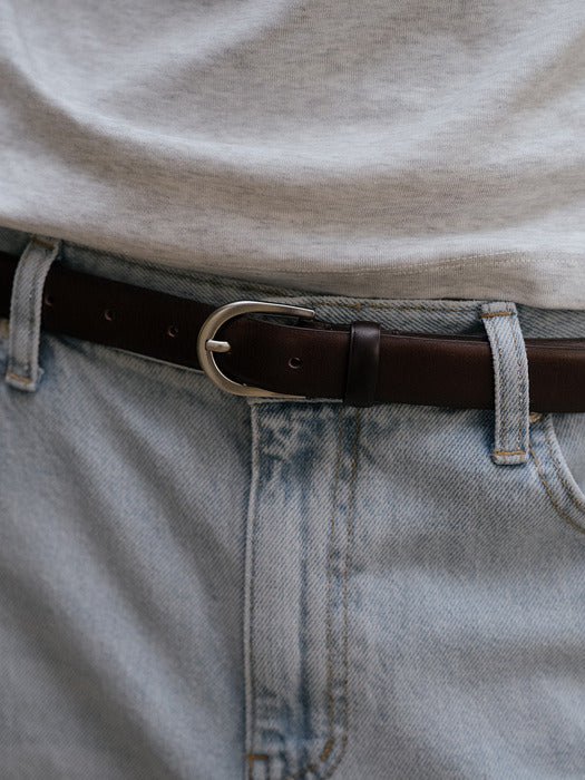 Tillidie Italian leather classic plain belt Silver&Dark brown