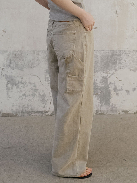 Tillidie Cargo dyeing denim pants Beige