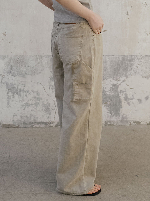 Tillidie Cargo dyeing denim pants Beige