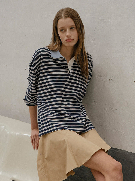 Tillidie Stripe collar point t-shirt Navy