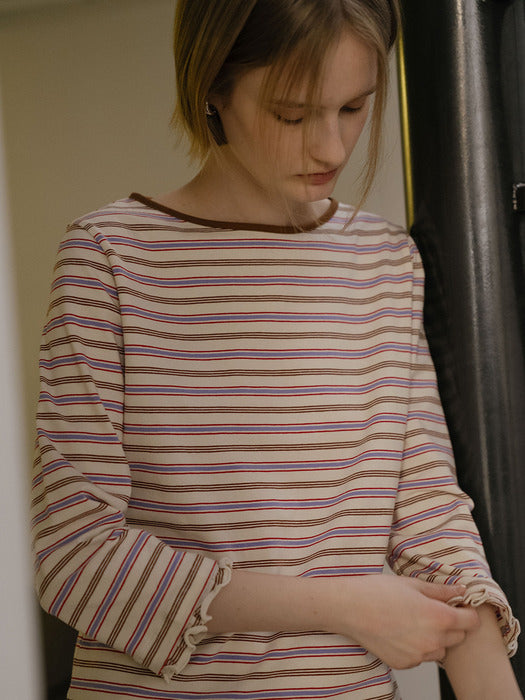 Tillidie Stripe frill point t-shirt Brown