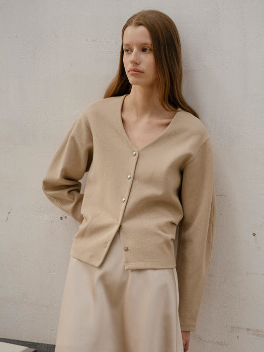 Tillidie V-neck shirring cardigan Beige