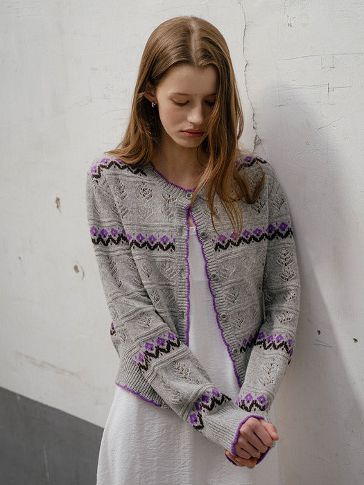 Tillidie Flower jacquard cardigan Melange gray
