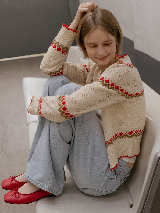 Tillidie Flower jacquard cardigan Oat beige