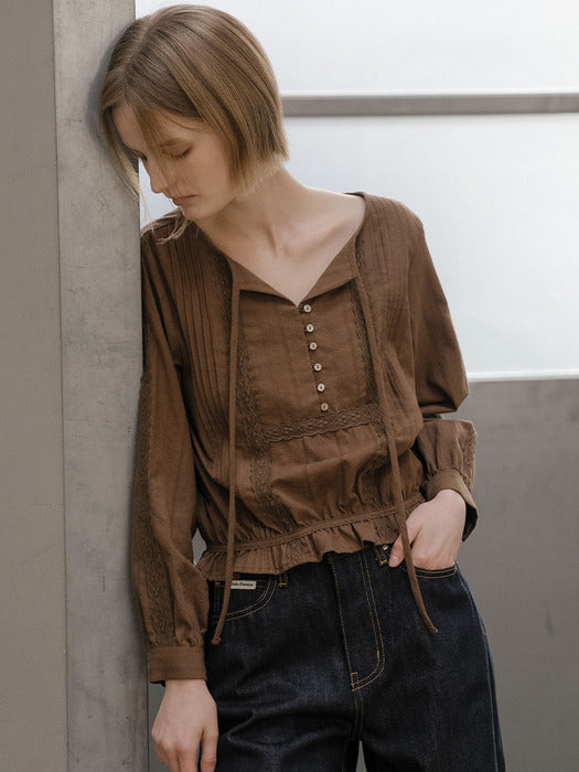 Tillidie Lace tie point blouse Brown