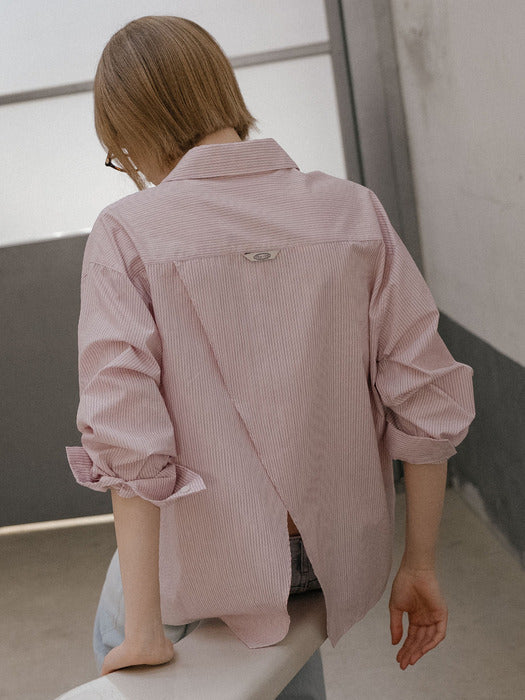 Tillidie Backslit detail soft cotton shirt Stripe pink