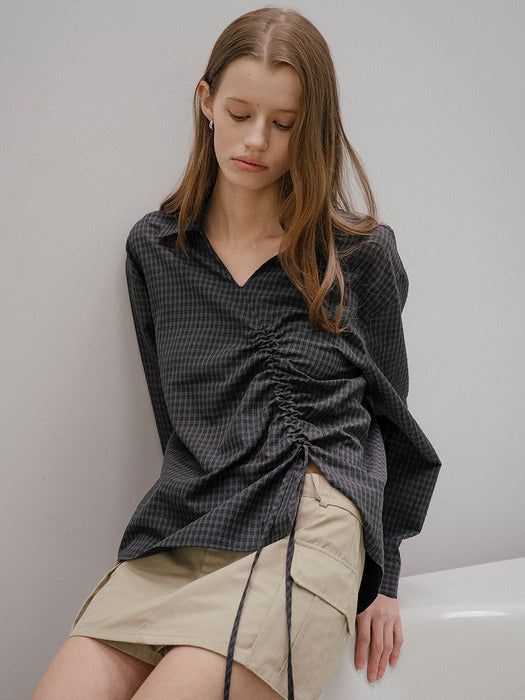 Tillidie Check strap detail blouse Charcoal