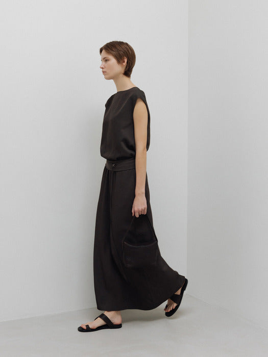 [moia] viscose banding skirt (soil brown)
