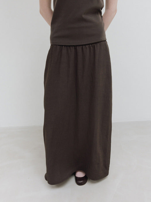 [moia] viscose banding skirt (soil brown)