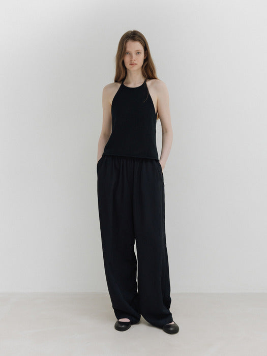 [moia] relaxed shirring pants (dark navy)